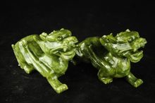 Escultura de jade chinesa, kirin fu feng shui para ward off bad luck cachorros estátuas 2024 - compre barato