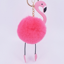 Chaveiros com pingente de flamingo, bolas de pompom fofas artesanais, pendentes decorativos de desenhos animados para casal, presente 2024 - compre barato