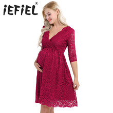 iEFiEL Female Women Elegant Pregnant Women Floral Lace Dress Ruffled Formal Maternity Dress Mother Maternity Pregnancy Clothes 2024 - buy cheap