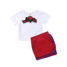 Conjunto de roupas infantis 1-5 anos, camiseta com laço e saia infantil, 2 peças 2024 - compre barato