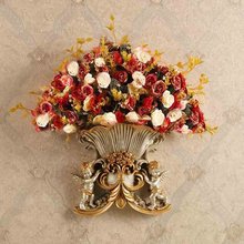 Европейский настенный роскошный подвесной двойной ангел ваза + искусственный цветок, домашний настенный фон, настенное украшение из смолы, настенные украшения 2024 - купить недорого