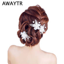 AWAYTR 1 PC Woman Crystal Flower Wedding Tiara Sweet Rhinestines Butterfly Pearl Flower Hairpin Hair Clips Hair Accessories 2024 - buy cheap
