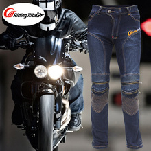 Calça jeans para motociclista, equipamento de proteção para motocross, esporte, justa com joelheira protetora, hp-05 2024 - compre barato