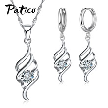 925 Sterling Silver Jewelry Sets for Angel Women Wedding Engagement Party CZ Wings Pendant Necklace Hoop Earrings Set 2024 - buy cheap