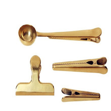 2 in 1 The Nordic hay style  Golden stainless steel brass long tail clip coffee spoon Sealing clamp milk spoon 2024 - buy cheap