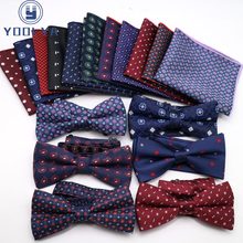 Factory 2 PCS Men's Polka Dot Floral Pocket Square Bows Tie Set Adjustable Handkerchief Bowtie Sets Wedding Party Hanky Lot Gift 2024 - buy cheap