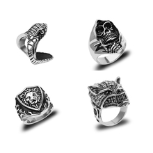 Мужское кольцо в готическом стиле, Винтажное кольцо из нержавеющей стали в стиле панк со змеей, тигром, волком, скелетом, дьяволом, злом глазом, животным 2024 - купить недорого