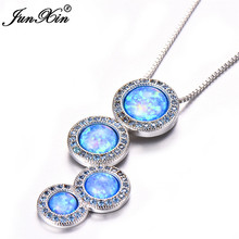Cute Women White Blue Opal Stone Pendant Necklace Big Silver Color Chain Choker Necklaces Fashion New Year Jewelry Gifts 2024 - buy cheap