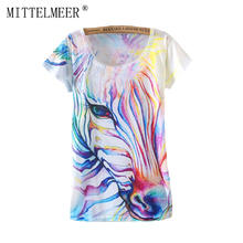 2017 Brand New Polyester T-Shirt Women Short Sleeve t-shirts o-neck Causal loose print Drawing Zebra Summer tops for women 2024 - buy cheap