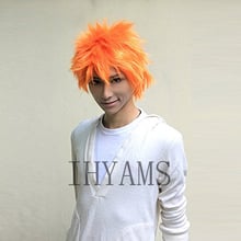 Leach kurosaki ichigo perucas curtas laranja cosplay para homens meninos cabelo sintético resistente ao calor + boné 2024 - compre barato