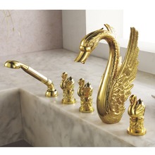 Grifo de cisne grande para bañera, mezclador de oro, 5 piezas, montado en cubierta 2024 - compra barato