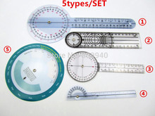 Goniômetro médico, 5 tipos/conjunto combinação de réguas de ângulo transferidor goniômetro de plástico ferramenta médica 2024 - compre barato