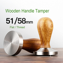 51/58mm Stainless Steel Wood Coffee Powder Hammer Flat Base Solid Wood Handle Coffee Tamper Thread Barista Espresso Accessory 2024 - buy cheap