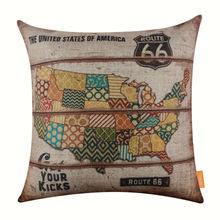 LINKWELL Vintage Pillowcase Burlap Cushion Cover 45x45cm Route 66 Wood The United States of America USA Map in Geometric Pattern 2024 - buy cheap