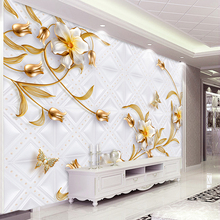 Custom 3D Wall Murals Wallpaper Luxury European Style 3D Stereo Relief Flower Gold Jewelry Wallpaper Wall Coverings Living Room 2024 - buy cheap