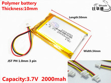 JST-Batería de polímero de iones de litio/Li-ion para tableta, Banco de pc, GPS,mp3,mp4, PH 1,0mm, 3 pines, buena calidad, 3,7 V,2000mAH 2024 - compra barato