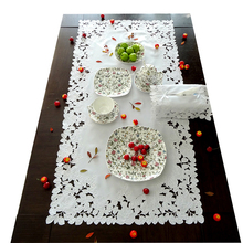 White rose Elegant Embroidery Table Runner Pastoral Fabric Tea tablecloth, Luxury Table mat table Cover for decoration 2024 - buy cheap