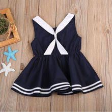 Summer Fashion Girl Dress 0Y-5Y Sleeveless Kids Girl Navy Style Dress Tie Party Birthday Dress Clothes UK 2024 - buy cheap