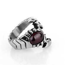 Men Man-made Red stone Scorpion Wrap Silver color 316L Stainless Steel Ring 2024 - buy cheap