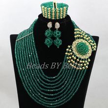 Dubai Bridal Jewelry Set Nigerian Wedding Beads Jewelry Set Teal Green Crystal Costume African Jewelry Sets Free Shipping ABK834 2024 - buy cheap