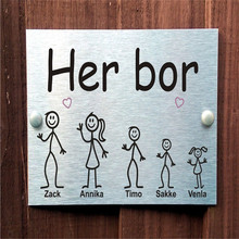 (Her Bor) Norwegian House Plaque Personalised Stick Family Name Or Number Door Sign 2024 - buy cheap