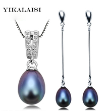 YIKALAISI 2017 100% Natural Pearl Jewelry Set For Women 925 sterling Silver  Pendant Necklace  Drop Earring 8-9 mm Pearl 2024 - buy cheap