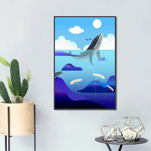 Свежий синий Дельфин декоративная картина холст океан Пейзаж Плакат Скандинавское искусство настенные картины для гостиной украшение дома 2024 - купить недорого