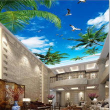 Beibehang-papel tapiz personalizado, foto 3d, mural de árbol de coco, cielo azul, nubes blancas, pájaro de mar, techo, papel de pared 2024 - compra barato