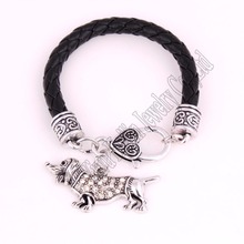 15CM length for child rhodium plated zinc studded with sparkling crystal Dachshund Cute Dog pendant bracelet 2024 - buy cheap