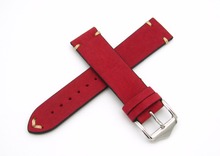 20 22mm Real Cowhide Suede Leather Handmade Stitch Red Watch Band Strap Belt Silver Polished Pin Buckle For Rolex Omega Tudor 2024 - buy cheap