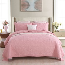 Quality Pink Quilt 3PCS Sets Cotton Bedspread on the Bed Embroidered Bed Cover with Pillow Case Queen Size Summer Blanket Solid 2024 - buy cheap