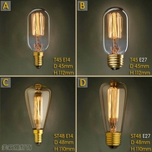 Bombilla Edison E27 de 40W, 220V, lámpara Retro, ampollas decorativas, T45 ST48, 2 uds. 2024 - compra barato