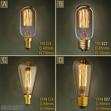2 pçs 40w e27 220v bombilla edison lâmpada e27 lâmpada retro lampada ampolas decorativas t45 st48