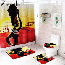 Zeegle-Juego de alfombrilla de baño con estampado africano para mujer, conjunto de cortina de ducha de poliéster, alfombras antideslizantes para baño, juego de alfombrilla de franela 2024 - compra barato