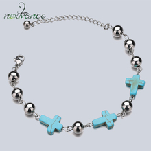 Nextvance Green Cross Turquoises Bracelet Stainless Steel Beads Chain Bracelets For Women Men Gift Religious Jewelry 2024 - buy cheap