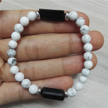 Natural Rough Black Tourmaline Healing Stone Bead 6mm Polished White Turquoises Howlite Stone Energy Bracelet For Man Women 2024 - buy cheap