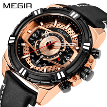 Megir New Fashion Mens Watches Top Brand Luxury Big Dial Military Quartz Watch Leather Waterproof Sport Chronograph Watch Men 2024 - buy cheap