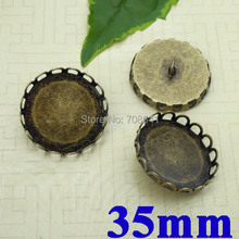 35mm Vintage Antique Bronze Blank Bases Cabochons Style Circle Edge Lace Bezel Back Loop Buttons Jewelry Findings Wholesale 2024 - buy cheap
