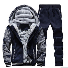 Winter Tracksuit Men Set Camouflage Patchwork Thicken Warm Hooded Jacket + Pants Sporting Two Pieces Sweatsuit Track Suits Men 2024 - buy cheap