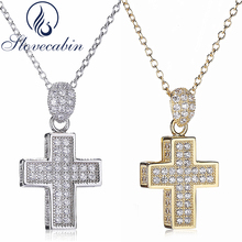 Slovecabin Real 100% 925 Sterling Silver Cross Pendant & Necklace For Women Thick Cross Pendant Necklace With AAA Zircon Fine 2024 - buy cheap