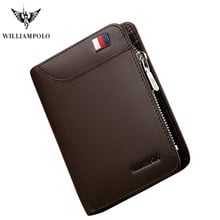 WilliamPOLO Men Wallet Short Credit Card Holder Genuine Leather Organizer Multi Card Case Coin Cash Purse with Zipper Pocket New 2024 - buy cheap
