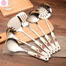 Cooking Tool Set 6pcs Ceramic Handles Stainless steel Kitchen Utensils  set of cookers Stir-fry Shovels  Spoons Strainer Spatula 2024 - buy cheap