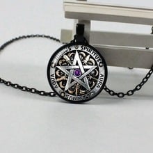 Steampunk Fashion Wiccan Necklace Black Magic Pagan Pentagram Pendant Round Glass Dome Gift Women's Men's Necklace Jewelry 2024 - buy cheap