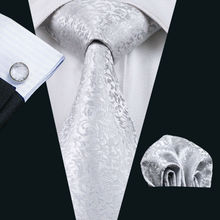Men`s Tie Silver Novelty Jacquard Woven 100% Silk Brand Tie Hanky Cufflinks Set For Wedding Business Party Free Postage LS-1126 2024 - buy cheap