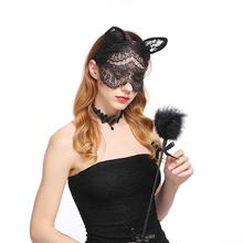 Sexy Women Headband Lace Cat Ears Veil Black Eye Mask Party Headwear 2024 - buy cheap