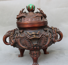 10" Marked Chinese Pure Red Bronze Dragon Statue Incense Burner Censer 2024 - buy cheap