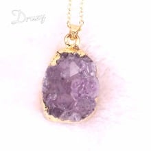 Colar drusy com pingente irregular, colar feminino com ametismas naturais, novo, joia, geodo, cristal nucleu, gema, ágatas, drusy 2024 - compre barato