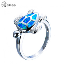 Bamos Unique Female Blue & White Fire Opal Wedding Ring Fashion Turtle Ring Gold Filled Animal Jewelry Vintage Rings For Women 2024 - buy cheap