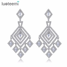 LUOTEEMI 2017 New Trendy Sample Elegant Geometric Shape Drop Earrings Cooper Cubic Zirconia Clear For Women Girl Party Gift 2024 - buy cheap