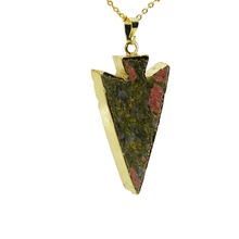 1pc Gold Bezel Rainbow Chakra Jewelry arrow head pendant girl Necklace unakite stone pendant chain necklace for women gift 2024 - buy cheap